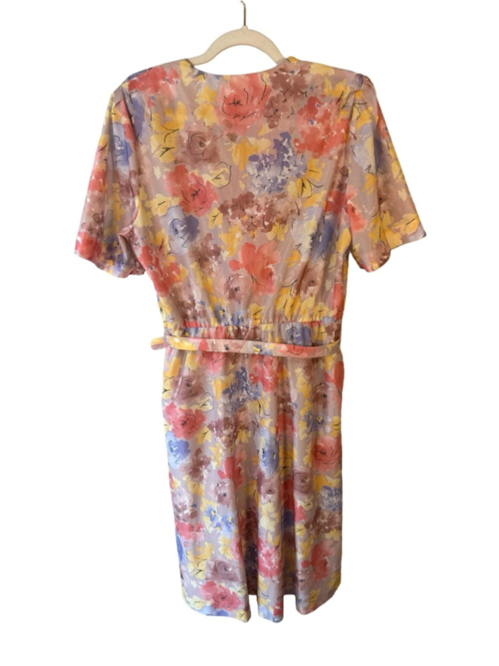 D’Allaird’s Vintage Pastel Floral Belted Midi Dress in Pink, Lavender Size L - Picture 3 of 11